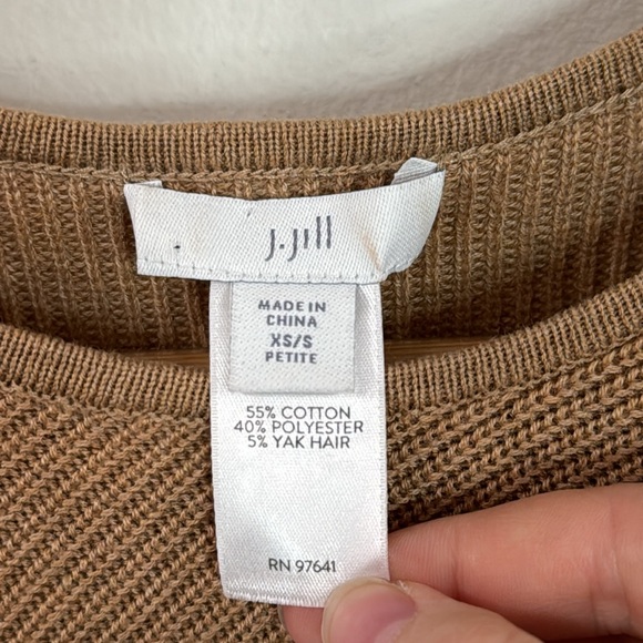 J.Jill yak hair blend fringed short sleeve Sweater top in tan Size XS/S Petite - Picture 7 of 8